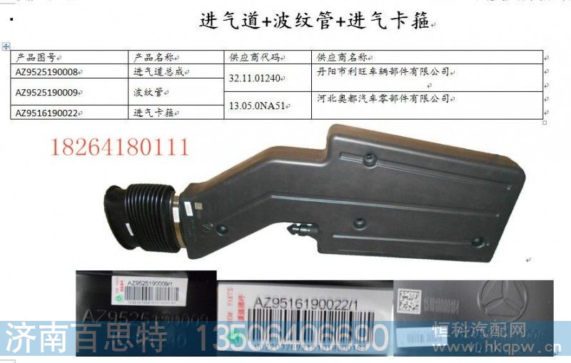 AZ9525190008,进气道,济南百思特驾驶室车身焊接厂