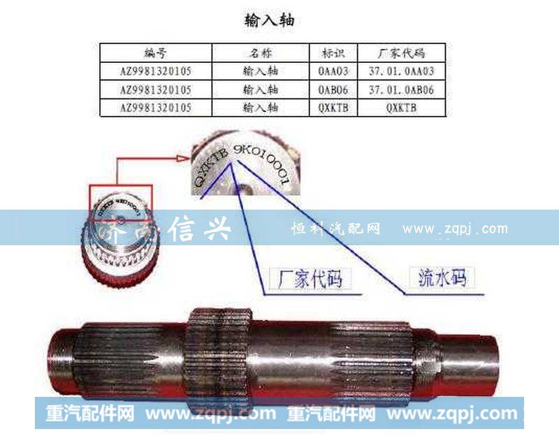 AZ9981320105,输入轴,济南信兴汽车配件贸易有限公司