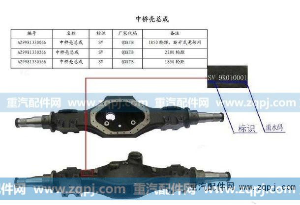 AZ9981330066,AC16中桥壳总成,济南驰纳重型汽车进出口贸易有限公司