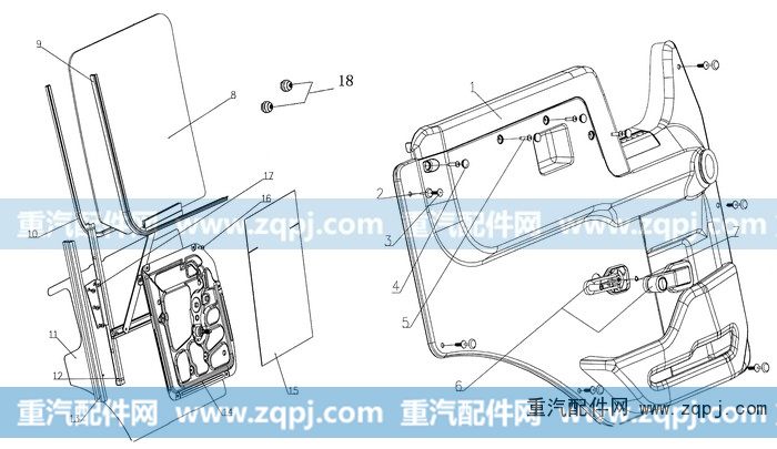 AZ1642210002,右车门总成(与左件对称）,济南驰纳重型汽车进出口贸易有限公司