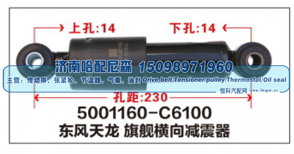 5001160-C6100,东风天龙 旗舰横向减震器,济南哈配尼森汽车配件有限公司