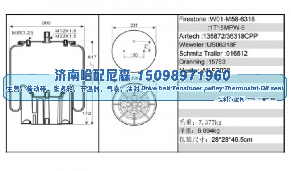W01‑M58‑6318 / 1T15MPW‑9,挂车空气弹簧（气囊）,济南哈配尼森汽车配件有限公司