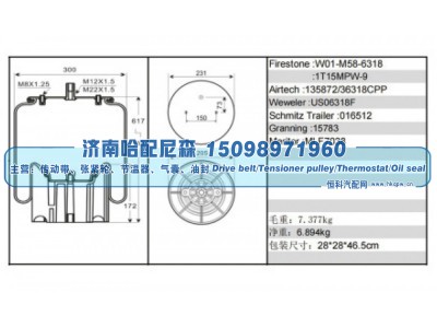 W01‑M58‑6318 / 1T15MPW‑9,挂车空气弹簧（气囊）,济南哈配尼森汽车配件有限公司