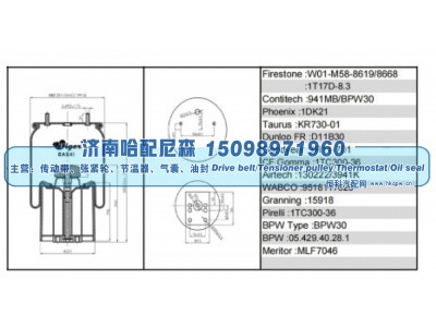 W01‑M58‑8619/8668，1T17D‑8.3,BPW30 挂车空气弹簧（气囊）,济南哈配尼森汽车配件有限公司