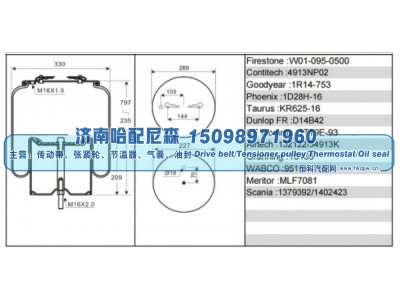 1379392、1402423,斯堪尼亚挂车空气弹簧,济南哈配尼森汽车配件有限公司