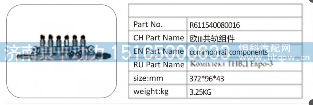 R611540080016 欧 III 共轨组件
