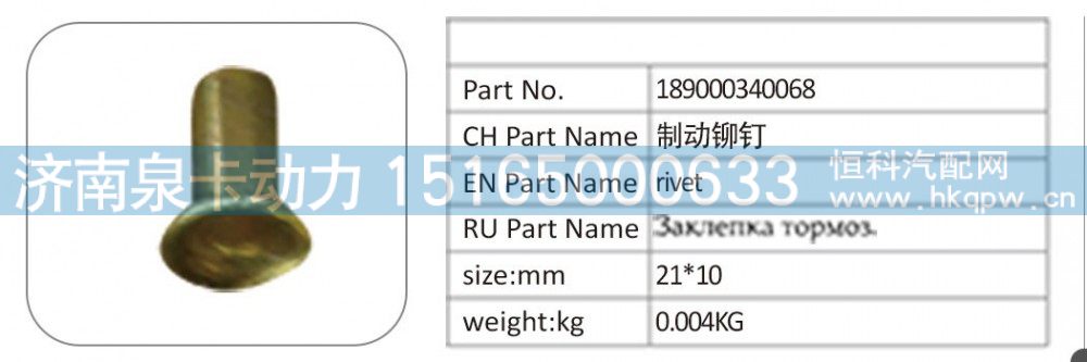 189000340068 制动铆钉