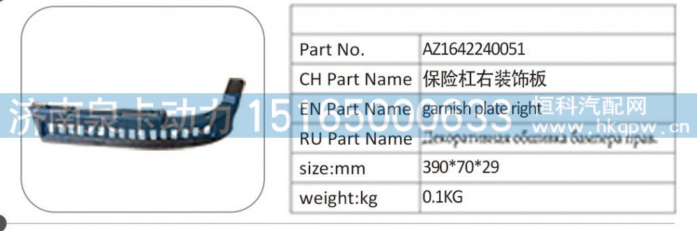AZ1642240051 保險(xiǎn)杠右裝飾板/AZ1642240051