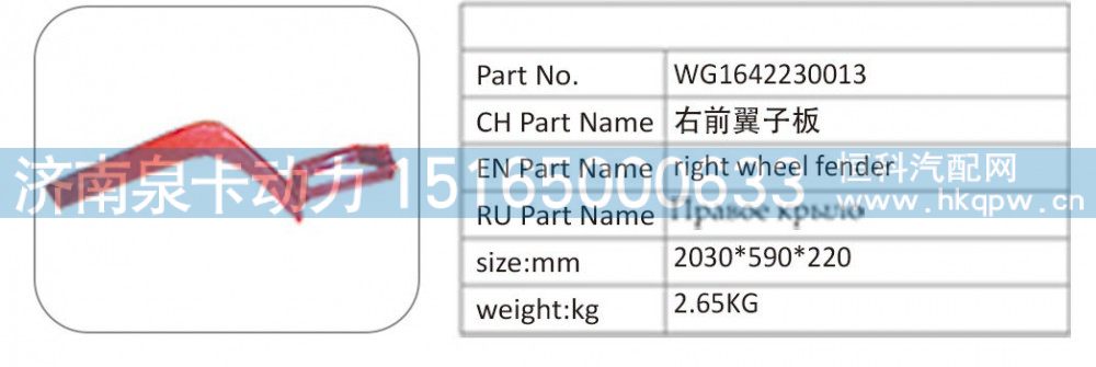 WG1642230013 右前翼子板