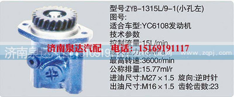 CY-1315L-9-1小孔左,转向泵,济南泉达汽配有限公司