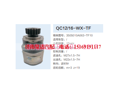 QC12/16-WX-TF,动力转向齿轮泵,济南泉达汽配有限公司