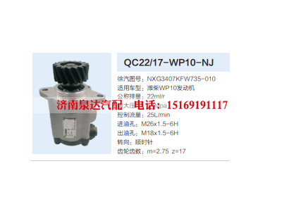 QC22/17-WP10-NJ,转向助力泵,济南泉达汽配有限公司