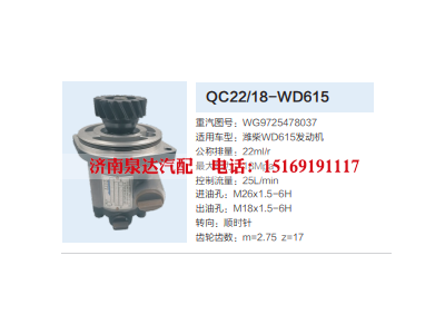 QC22/18-WD615,转向助力泵,济南泉达汽配有限公司