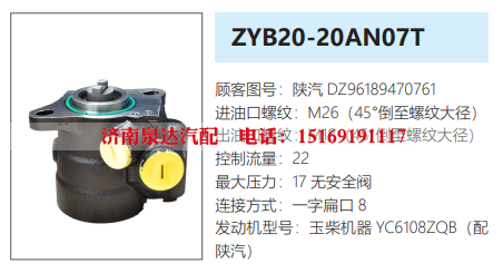 ZYB20-20AN07T陕汽德龙方向助力泵动力转向泵液压泵/DZ96189470761