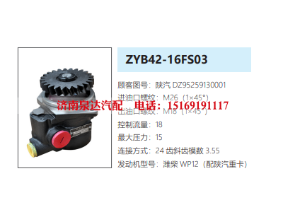 ZYB42-16FS03陕汽德龙转向泵助力泵液压油泵动力泵-DZ95259130001-装车 