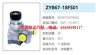 WG9725476025,转向叶片泵（配博世共轨D10）,济南泉达汽配有限公司