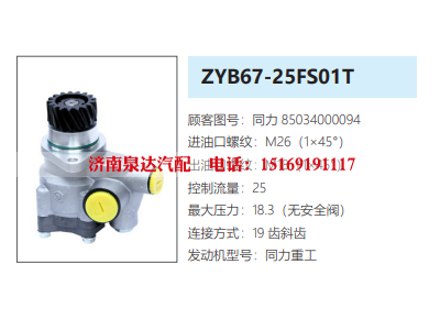 ZYB67-25FS01T同力矿山车转向助力泵转向油泵转子泵动力泵-85034000094 