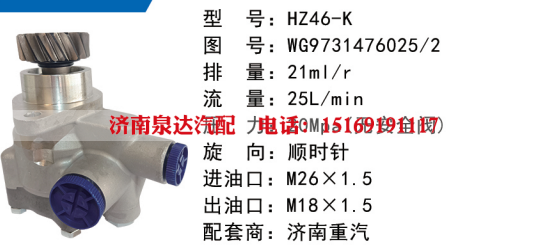 WG9731476025,转向助力叶片泵,济南泉达汽配有限公司