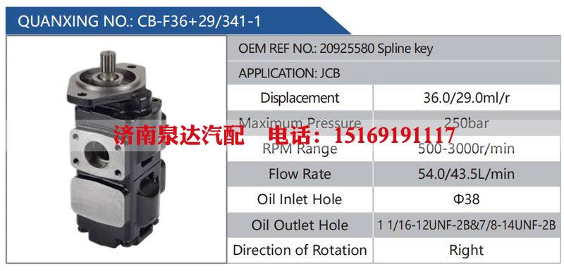 CB-F36+29-341-1,20925580Splinekey,JCB汽车动力转向油泵，液压泵，增压泵，叶片泵