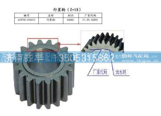 AZ9981340122,AC16轮边行星轮,济南铁鹿汽车零部件有限公司