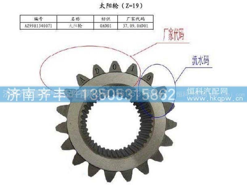 ,AC16轮边太阳轮Ｚ＝１９,济南铁鹿汽车零部件有限公司