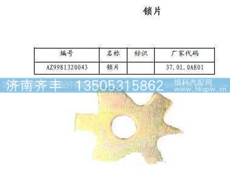 AZ9925320043,差速器轴承调整螺母锁片(AC16),济南铁鹿汽车零部件有限公司