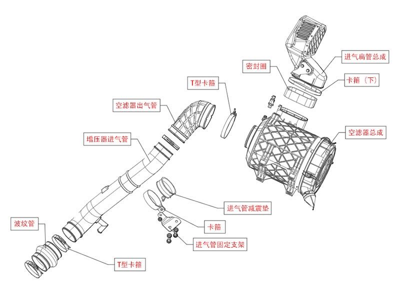 L5000,The intake system of the L5000 model,济南向前汽车配件有限公司