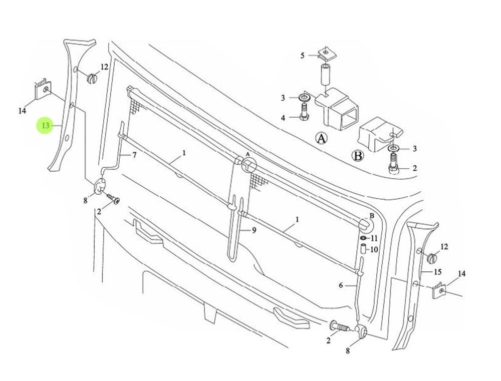 DZ13241782020  右A立柱护板总成,Right A column guard panel assembly,济南向前汽车配件有限公司