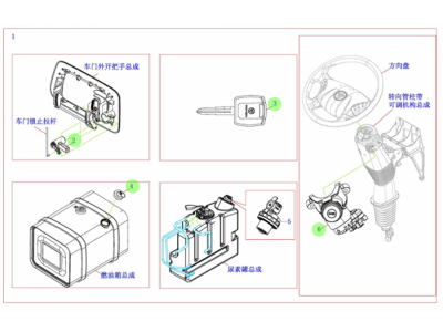H4610153503A0  全车锁芯总成,Full lock core assembly,济南向前汽车配件有限公司