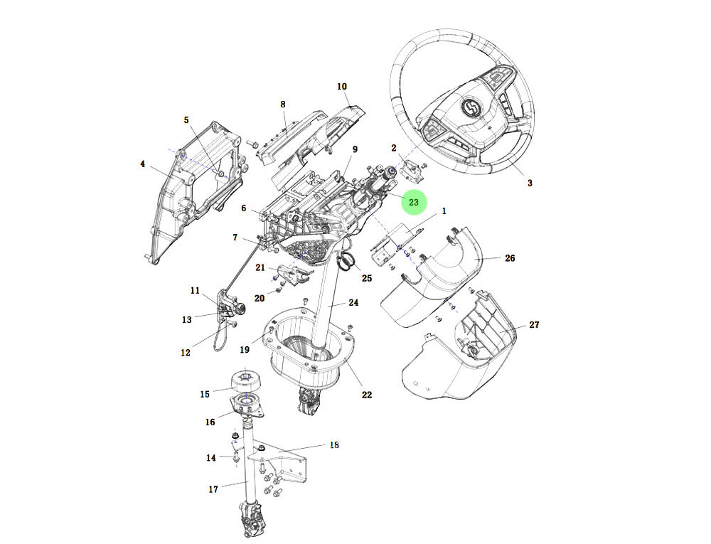 DZ9X189460203 轉(zhuǎn)向管柱總成,Steering column assembly,濟(jì)南向前汽車配件有限公司