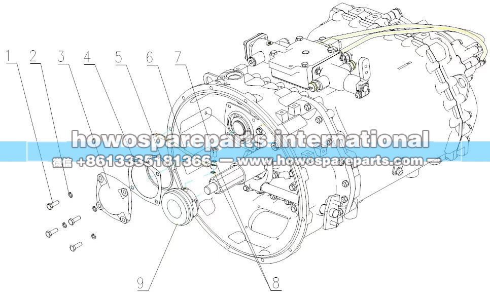 Q150B1030六角头螺栓 Q40310	弹簧垫圈 WG2222000001副轴端盖 WG2229000002副轴端盖衬垫