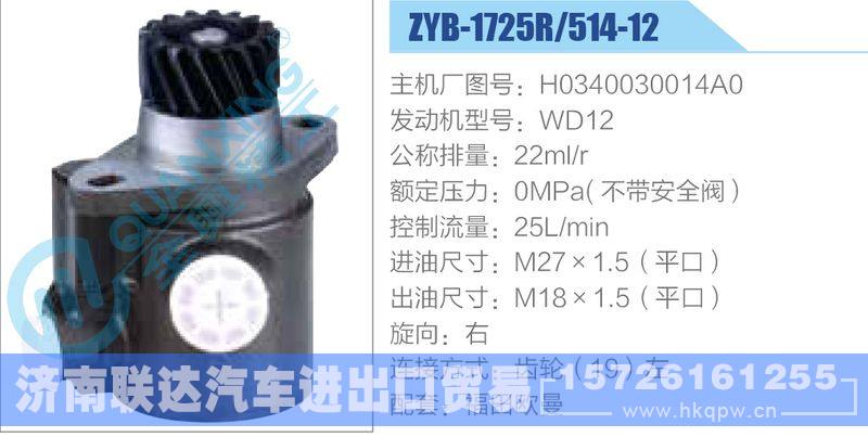 ZYB-1725R-514-12，H0340030014A0，WD12動(dòng)力轉(zhuǎn)向助力泵，葉片泵/ZYB-1725R-514-12，H0340030014A0，WD12