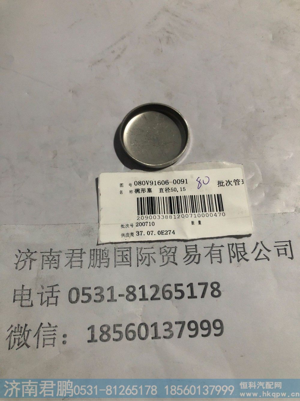 济南君鹏供应080V91606-0091碗形塞